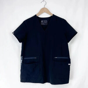 FIGS Black with Palm Leaves Scrubs Zipper Pockets Size S